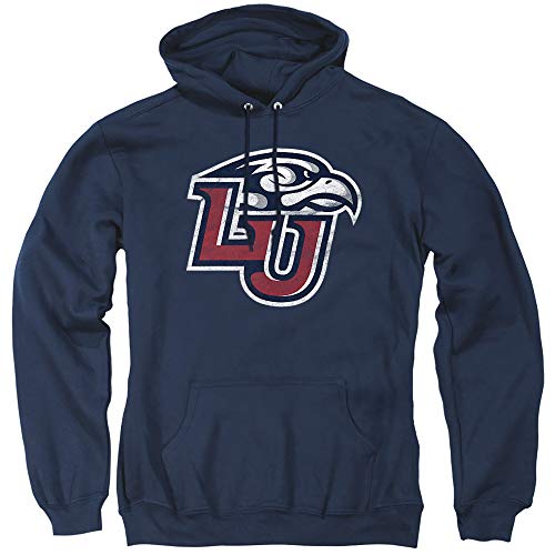 Liberty University Official Distressed Primary Unisex Adult Pull-Over Hoodie,Navy, 2X-Large