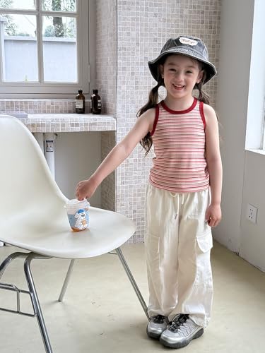 Image of BINIDUCKLING Toddler Tank Top Girls Summer Cute Striped Sleeveless Top 24 Months-8 Years