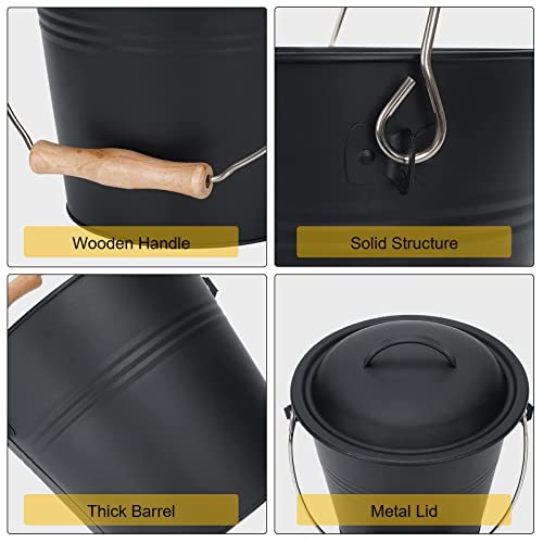 Mini Ash Bucket With Lid, 1.5-Gallon Pail With Shovel And Hand Broom, Metal Bucket Coal And Ash Carrier Wood Pellet Storage Container Tool Set For Fireplace Fire Pit, Wood Burning Stove (Parts Inside) #TOP2