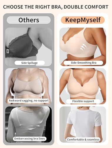 KeepMyself Women's Scalloped Wireless Bra Seamless Push Up No Underwire with Removable Padding - Soft Comfort Bralette for Small Breasted Tshirt Invisible Everyday Wear - Nude S