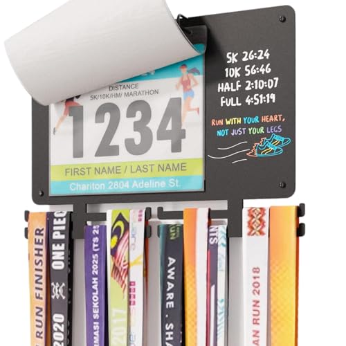 BLAUBECK Medal Hanger Display for Runners and Race Bib & Picture Holder with Chalkboard Marker, Marathon Race Medal Holder Display Wall Hanger | Holds up to 36 Medals, 100 Race Bibs