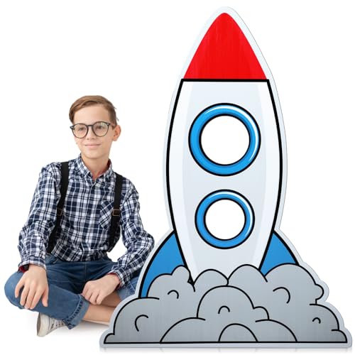 Amyhill 5 Ft Rocket Cardboard Cutout Life-Size Spaceship Photo Props Outer Space Backdrop Decorations Rocket Stand Up for Space Birthday Party Decoration Astronaut VBS Theme Party Science Supplies