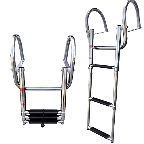 Pontoon Boat Ladder, Stainless Steel 3 Step Telescoping Boat Boarding Ladder with Wide Steps,...