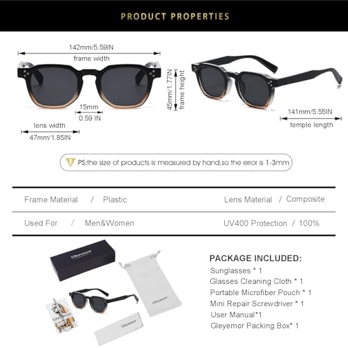 Image of Gleyemor Stylish Retro Sunglasses for Men Women Fashion Vintage Square Sunglasses UV400 Protection Shades