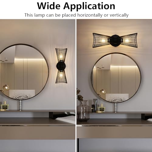 Image of Black 2-Light Vanity Wall Sconce Farmhouse Light Fixtures Over Mirror Modern Up and Down Sconces Large Wall Light Hardwired Wall Lamp for Hallway Bedroom Kitchen Bathroom