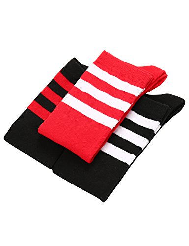 Joulli Women's Knee High Athletic Socks Stripe Tube Outdoor Sport Socks 3 Pairs, Black Mix #TOP5