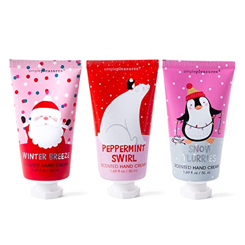 SIMPLE PLEASURES Hand Cream Lotion Stocking Stuffers: Bath and Body Lotions Gift Set for Women - Travel Size Scented Hand Cream Sets - Mini Lotion with Festive Holiday Scents - 1.69 Ounces, 3 Pack