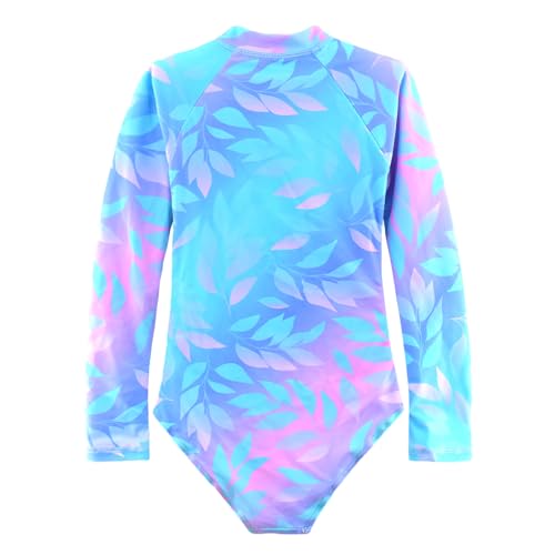 Image of Girls Long Sleeve One Piece Swimsuit Rash Guard Swimwear Zipper Quick Dry Bathing Suits Sun Protection UPF 50+ (Ages 4-12)