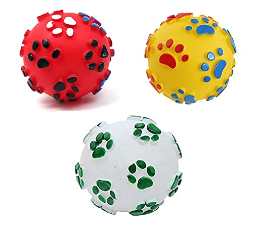 RvPaws Dog Chew Toys Dog Puppy Cat Pet Paw Print Squeaker Chew Sound Ball Playing Toy Toys Dog Teething Dog Balls Pet Rubber Spiked Colored Full Printed Ball (3 Pcs Set) (B09GYMDHFC) Amazon Price History, Amazon Price Tracker