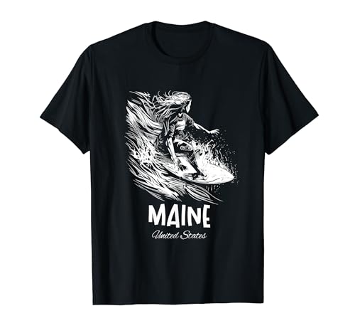 Maine United States Surfing Surfboard T-Shirt