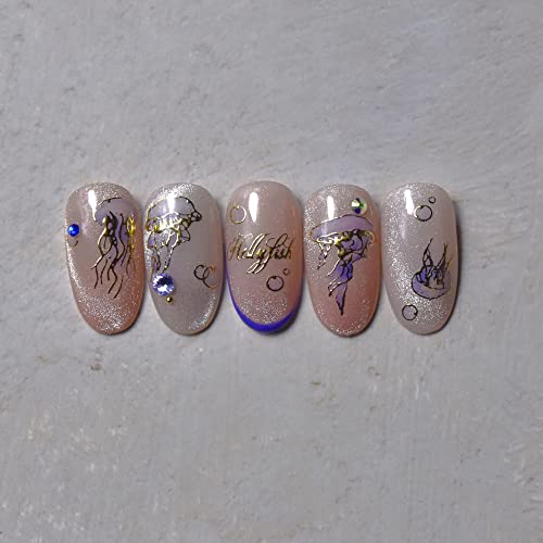 Nail Art Sticker Summer Laser Jellyfish Self-Adhesive Nail Art Decal Supplies Stick Tip For Ocean Sea Acrylic Nails Design (Jellyfish) #TOP3