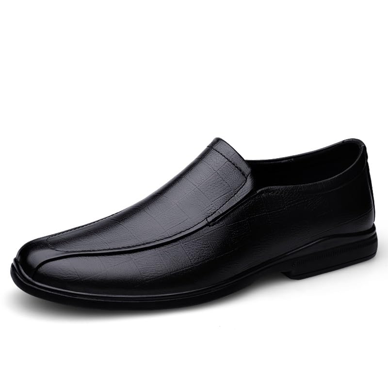 TAYGUM Dress Oxford for Men Slip On Round Toe Plaid Bike Toe Leather Oxford Shoes Slip Resistant Rubber Sole Non Slip Anti-Slip Working(Black,9.5)