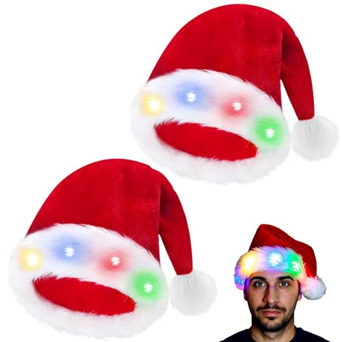 2 Stück LED Leuchtende Weihnachtsmütze,Nikolausmütze mit...