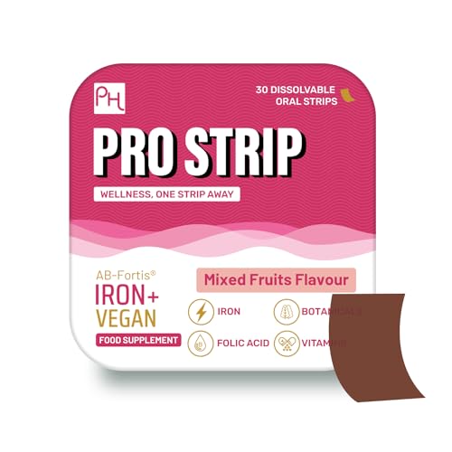 PROSTRIP® Iron AB-Fortis® 14 mg añadido con vitamina C, B1, B2, B6, ácido fólico, remolacha, espinacas y cereza ácida - 30 tiras veganas orales - Alta absorción de Prowise Healthcare