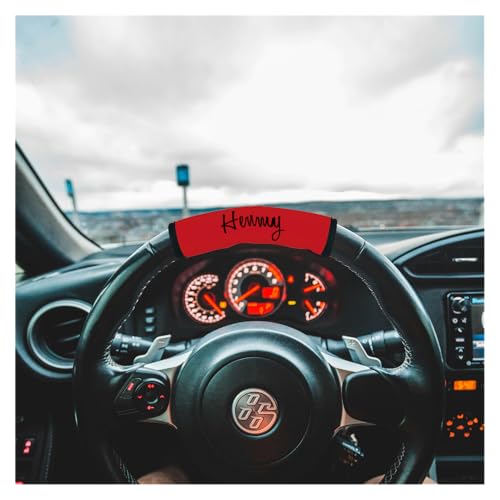 DInikally Personalized Embroidered Steering Wheel Snap, Custom Steering Wheel Tag, Unique Car Decoration (Red)