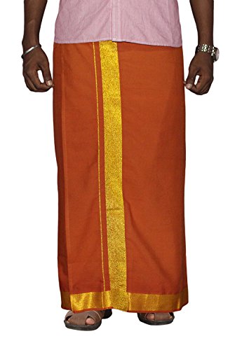 Image of PRAKASAM COTTON Velcro Pocket Dhoti for men, 2 inch Jari Border Mundu, Readymade Dhoti for men, South Indian Veshti
