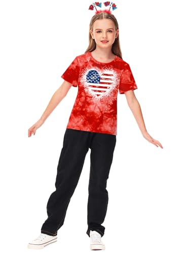 Image of Deerose Kids Striped Shirts Short Sleeve Boy Girls July 4th Patriotic Tee Top 3-14 Years