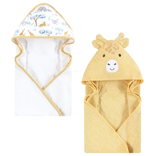 Image of Hudson Baby Unisex Baby Cotton Poly Animal Face Hooded Towel, Safari Friends, One Size