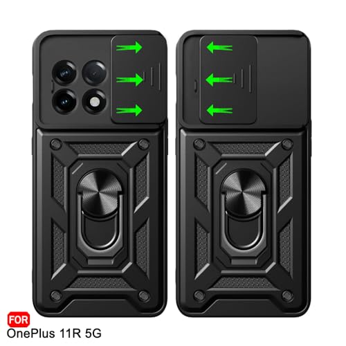 Image of TheGiftKart Tough Armor Bumper Back Cover Case for OnePlus 11R 5G | Ring Holder & Kickstand in-Built | 360 Degree Protection Back Case Cover for OnePlus 11R 5G (PC & TPU, Sliding Camera Cover, Black)
