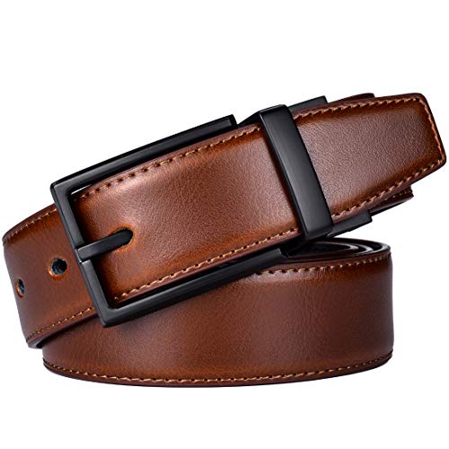 Image of beltox fine Men's Dress Belt Leather Reversible 1.25 inch Wide Rotated Buckle Gift Box