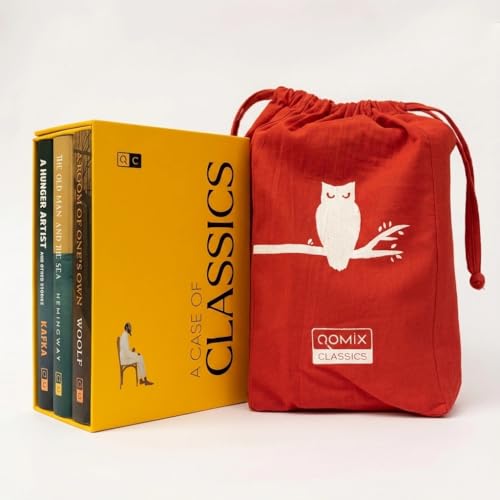 Image of QOMIX Classics Literature Collection, A Room of One's Own by Virginia Woolf, A Hunger Artist and Other Stories by Franz Kafka, The Old Man and the Sea by Ernest Hemingway, Classic Fiction Book Set