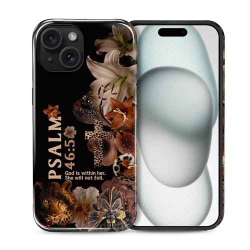 Étui iPhone 15 VisEnt antichoc léopard et psaume chrétien pour femmes