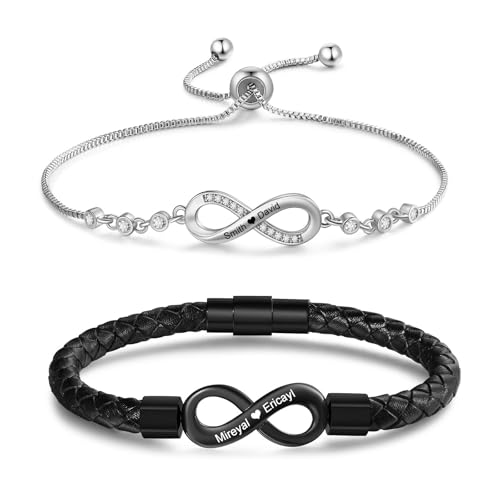 Rayiant Personalized Infinity Bracelet for Couples – Custom Name Matching Bracelets for Him & Her, Engraved Couple Jewelry, Anniversary, Valentine’s Day Gift for Women Men