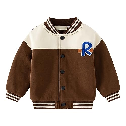Toddler Boys Girls Autumn and Winter Long Sleeve Standing Collar Button Letter Printed Color Blocking Baseball Jacket