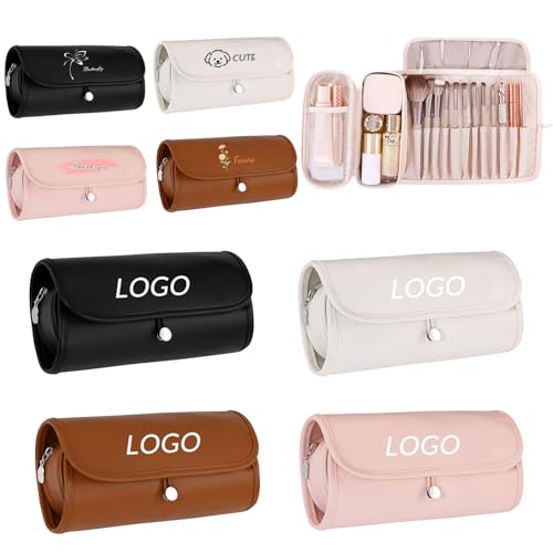 Colle Personalized Small Cosmetic Bag Portable Makeup Brush Bag,Custom Travel Makeup Bag for Women,Foldable PU Leather Waterproof Pouch Wedding Birthday Gifts for Friend Family