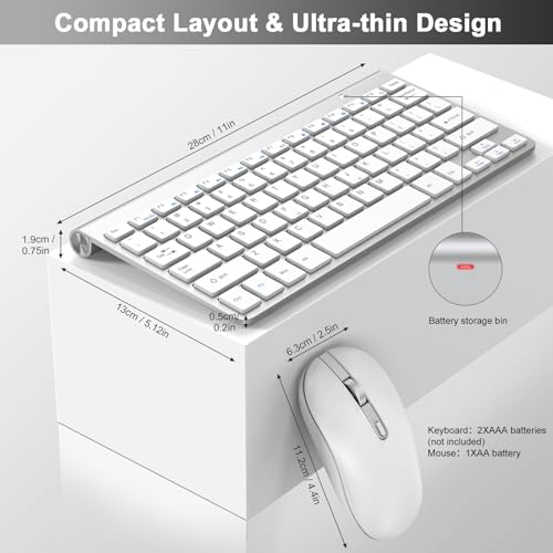 Image of cimetech Mini Wireless Keyboard Mouse Combo, 2.4G Slim Keyboard and Ergonomic Silent Mouse Set with 12 Multimedia Shortcuts for Computer, PC, Laptop, Tablet, Desktop, Android SmartTV (Silver)
