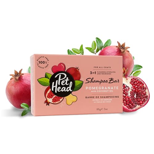Pet Head Granatapfel-Hundeshampoo-Seife | Reinigung, Feuchtigkeit & Nährstoffe mit Kokosnussöl für weiches Glänzendes Fell | Tiergerecht | Natürliche Zutaten | Vegan | Ohne Parabene und Sulfate | 85g