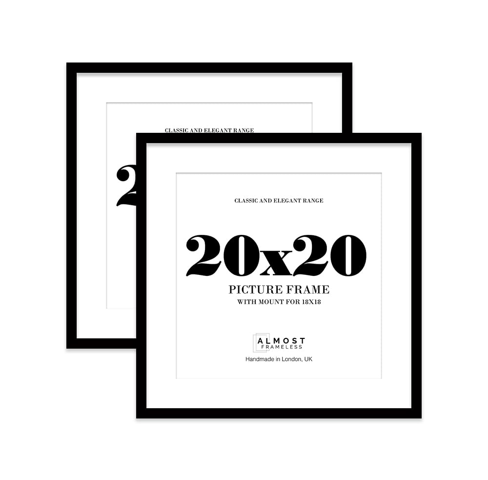 20x20 Black Picture Frame with Mount for 18x18 Photos, Prints - Modern Square Wall Frame, Set of 2