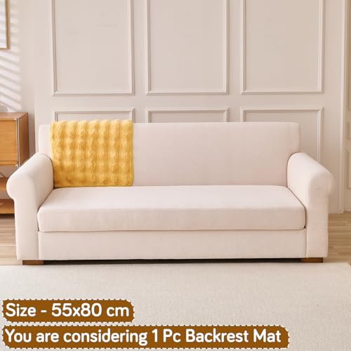 Image of HOKIPO 'FurHug' Luxury Faux Rabbit Fur Sofa Backrest Cover with Anti-Slip Backing, Honey Yellow (AR-6289-YLW*1S)