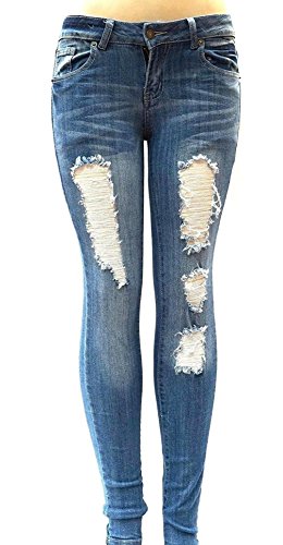 Juniors Blue Denim Jeans Skinny Ripped Distressed Stretch Pants FIT Size 13/152