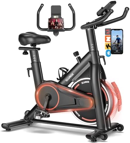 Exercise Bike, Adjustable Magnetic Resistance Stationary Bikes for Home with App Compatible, Silent Indoor Cycling Bike with 350lbs Weight Capacity Comfortable Seat, Digital Monitor & Phone Mount