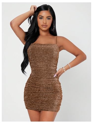 Image of Floerns Women's Glitter Sleeveless Ruched Party Clubwear Bodycon Mini Dress