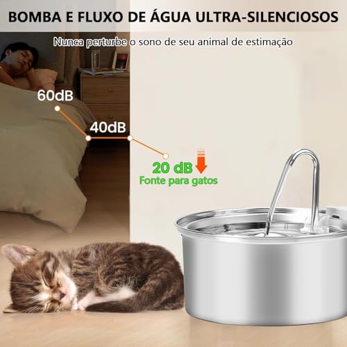 Wulnar Bebedouro para Gatos, Fonte de Água para Gato, 3.2L Filtro Silenciosa Inox