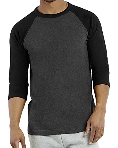 Men's Raglan Baseball Tee Shirt - Casual T-Shirts, 3/4 - Black/Charcoal, Medium