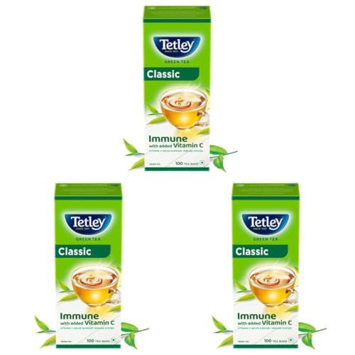 Image of Tetley Green Tea, Classic, 100 Tea Bags Flavour : Regular (Pack of 3)