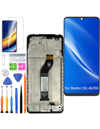 HLYGZX Pantalla de repuesto original para Xiaomi Redmi 13c 4G/5G, 23100RN82L 23124RN87G, kit de reparación de montaje digitalizador (negro con marco)