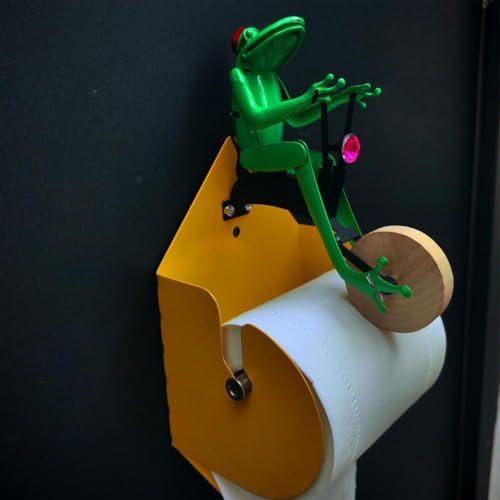 Creative Frog Riding Bicycle Toilet Paper Holder, Frog On Unicycle Toilet Paper Holder, Wall Mounted Fun Tissue Roll Storage Holder Dispenser, for Bathroom Toilet Kitchen