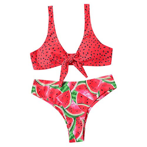 Bikinis Mujer 2019 Brasileños SHOBDW Bañadores de Mujer Dos Piezas Conjunto de Bikini Push Up Sexy Tanga Mujer Bra Vendaje Rojo Sandía Playa Traje de Baño Mujer Cintura Alta(Rojo,M)
