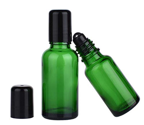 6PCS 50ml Empty Portable Green Glass Roll on Bottles With Stainless Steel Ball and Black Cap For Perfume Essential Oil Roller Bottles Vial Container Pot Jar Attar Bottle2