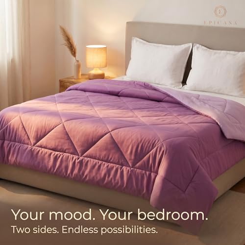 Image of Epicasa Reversible Comforter | 200 GSM Thermal Bonded Fill | 110 GSM Micro Peach Fabric | All Season AC Quilt | Diamond Quilted | Lightweight Duvet Blanket for Home Bedroom