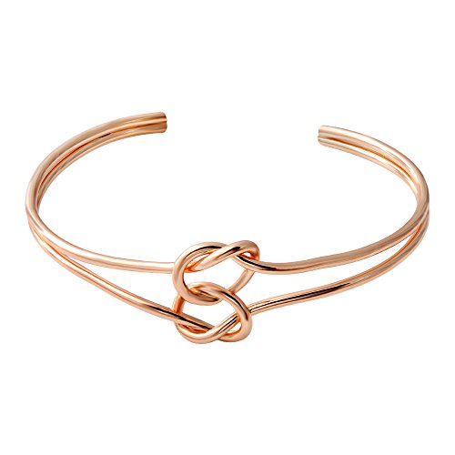 SENFAI High Polished Brand Design Kpop Knotted Cuff Bracelet Bangle for Women Summer Jewelry (rose gold)