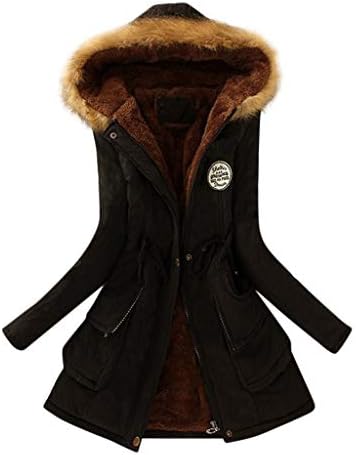 Womens Hooded Down Coats Fleece Line Parkas Faux Fur Jackets with Pockets Warm Winter Mid Length Windbreaker - Limsea