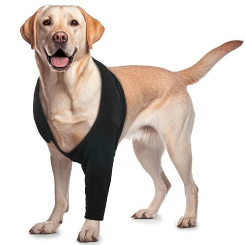 Image of ROZKITCH Dog Sleeve to Prevent Licking Right Left Leg, Pet Prevent Licking Wound Elbow Knee Protector, Dog Recovery Suit Cone Collar Alternative for Sprain ACL CCL Arthritis Joint Care Black S
