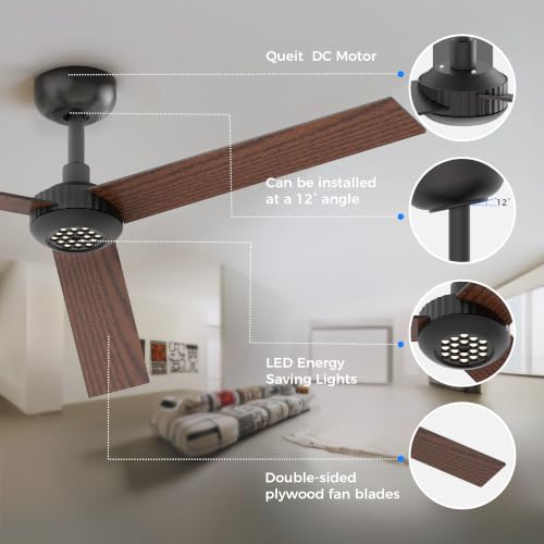 Image of TALOYA 52 inch Ceiling Fan,Glimmering Mocha Finish,6-Speed,Dimmable,Noiseless,Reversible DC Motor,3 blades