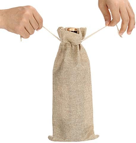 rainday 10pcs Jute Bottle Bag, Elegant Wine Bottle Gift Bags for Wine Prosecco and Champagne, with Drawstring for Birthday Wedding Christmas Halloween Party Gifts
