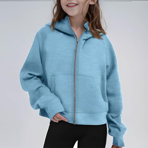 Girls Hooded Sweatshirts Casual Long Sleeve Zipper Open Front Hoodies Jacket Tops Teens Girls Clothes with Pockets2